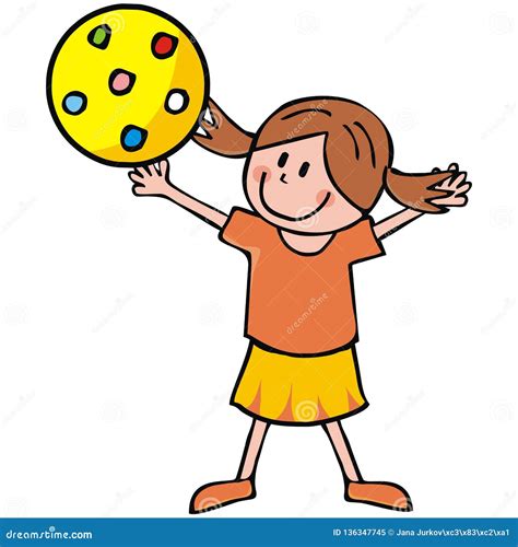 Little Girl And Ball Cute Vector Illustration Stock Vector