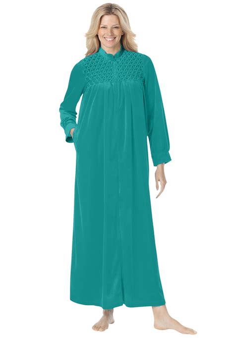 Only Necessities Womens Plus Size Smocked Velour Long Robe Robe