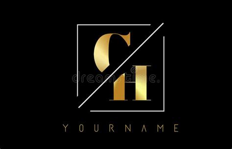 Ch Golden Letter Logo With Cutted And Intersected Design Stock Vector