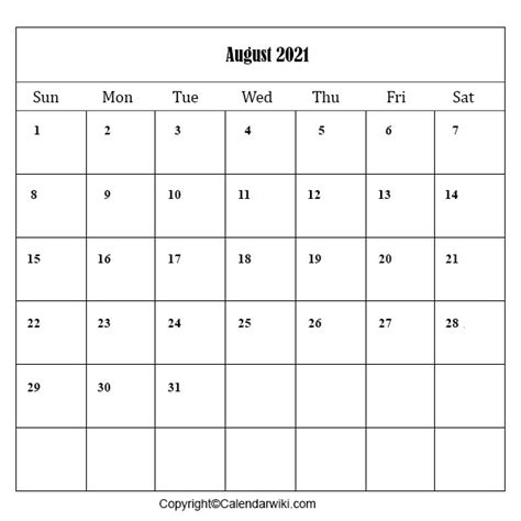 Free August 2021 Printable Calendars Editable And Blank