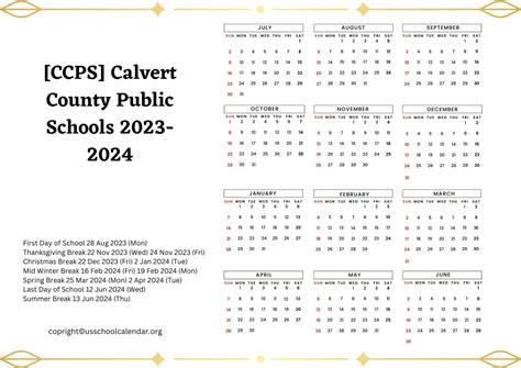Ccps Calvert County Public Schools Calendar For 2023 2024