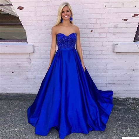 Elegant Sweetheart Royal Blue Prom Dress A Line Formal Gown With Beaded