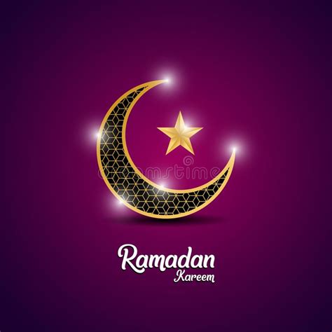 Ramadan Kareem Greeting Card Design With Golden Ornate Crescent On