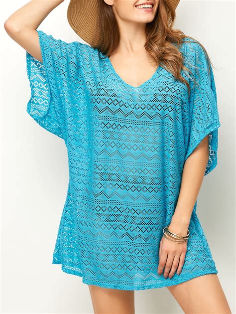 Lake Blue One Size Backless Mesh Beach Tunic Cover Up