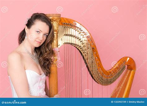 Girl With Harp Stock Image Image Of Females Backgrounds 132392739