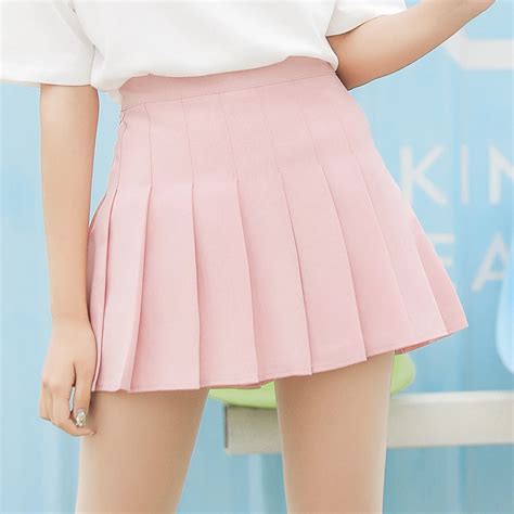 Harajuku High Waist Pleated Skirt Summer Women Mini Skirts Solid