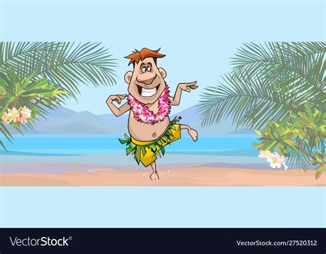 Cartoon Tourist Having Fun On Beach In Hawaii Vector Image
