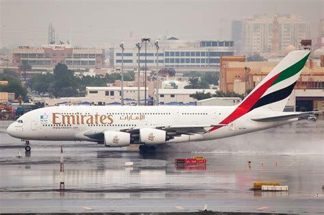 Emirates Airbus A380 Wet Taxiing At Dubai Airport Aircraft Wallpaper