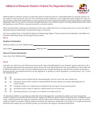 Maryland Affidavit Of Domestic Partner S Federal Tax Dependent Status Fill Out Sign Online