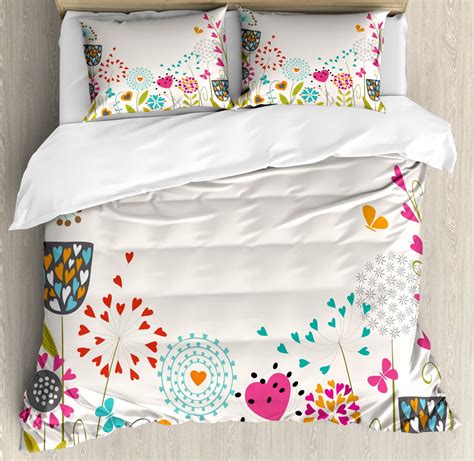 Floral Queen Size Duvet Cover Set Absurd Expression Of Dandelions With
