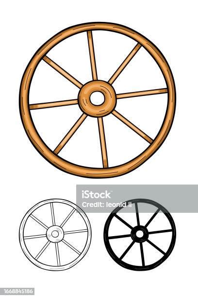 Old Wooden Wheel Vector Illustration Isolated On White Background Stock