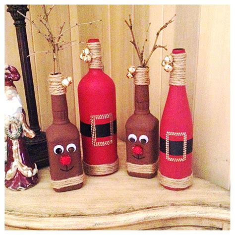 Diy Christmas Decor Reindeer From Old Whiskey Bottles And Santas From
