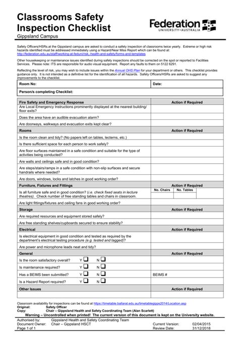 Weekly Safety Inspection Checklist Safety Checklists Griffin