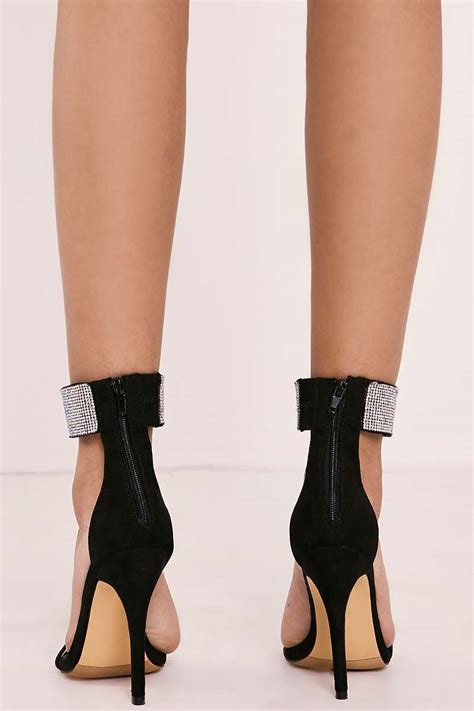 black diamante ankle strap barely there heels in the style