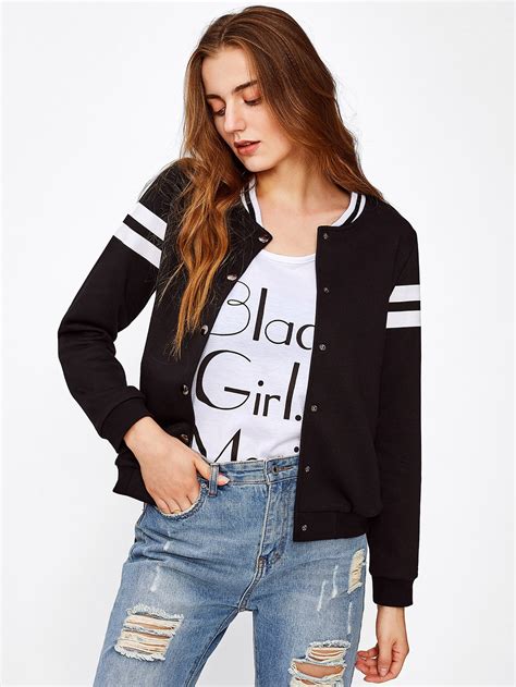 See more of shein on facebook. Varsity Print Baseball Jacket | SHEIN