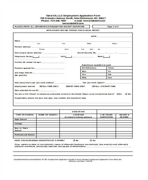 Free 10 Sample Printable Job Application Forms In Pdf Ms Word Teacher