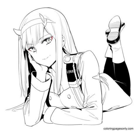 Zero Two Darling In The Franxx Coloring Pages Zero Two Coloring Pages