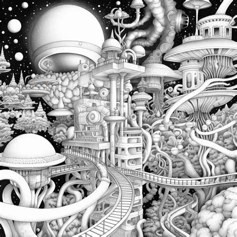 Midjourney Prompt Galactic Psychedelic Coloring Book Prompt Library