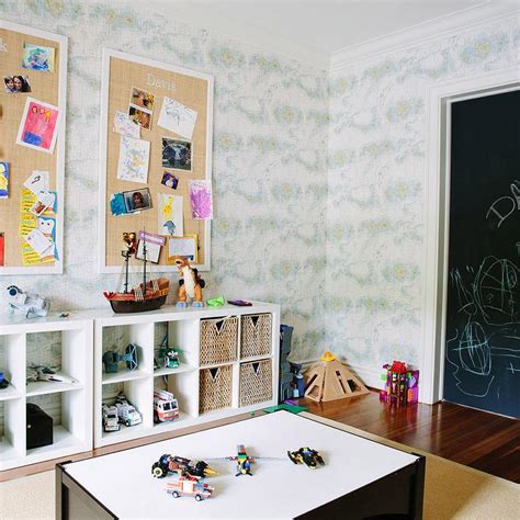 20 amazing ikea kallax hacks : Playroom with Ikea Kallax Shelving Unit and Burlap Pin ...