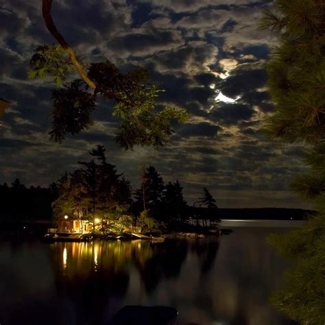 Cottage Lake Of Night Outdoor Beautiful Places Scenery