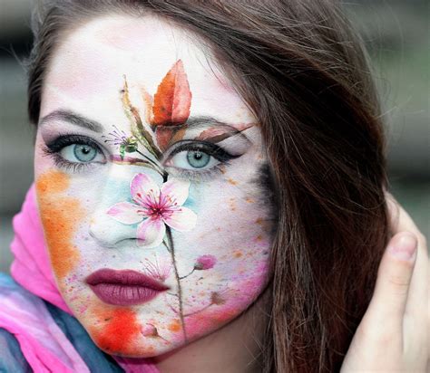 Artistic Beauty Emotion Flower Girl Hair Model Painted Face