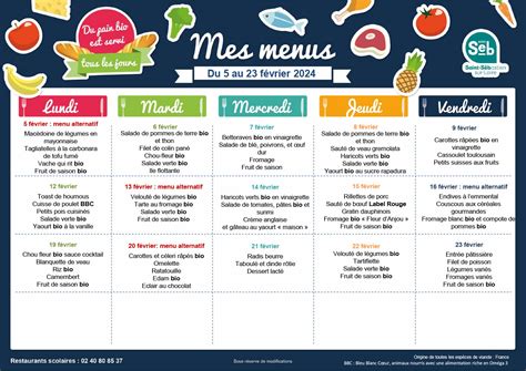 Menus des restaurants scolaires Ville de Saint Sébastien sur Loire