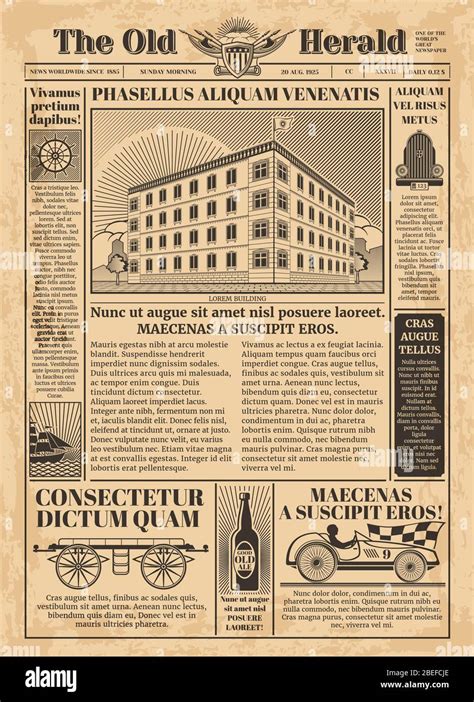 Vintage Newspaper Vector Template With Newsprint Text Illustration Of