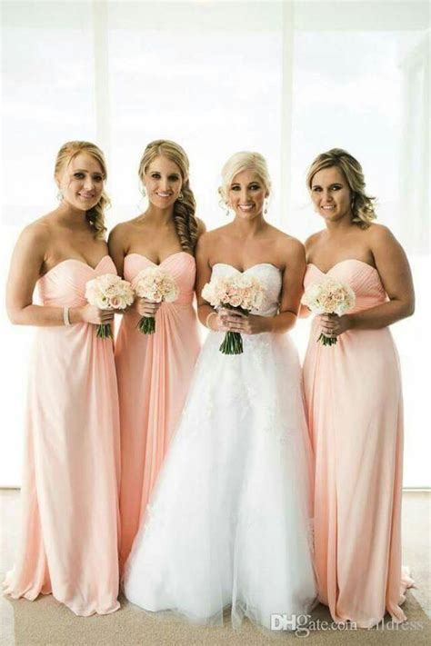 Peach Bridesmaid Dresses Long Sweetheart Ruched Chiffon Light Pink