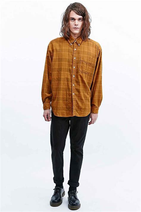 Urban Renewal Vintage Customised Plaid Flannel Shirt In Mustard