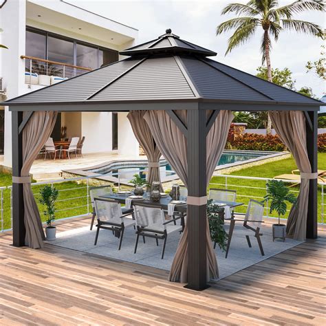 Mellcom 12 X 12 Hardtop Aluminum Gazebo Galvanized Steel Double Roof