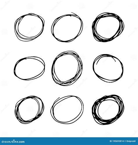 Hand Drawn Scribble Circles Set Of Nine Black Doodle Round Circular