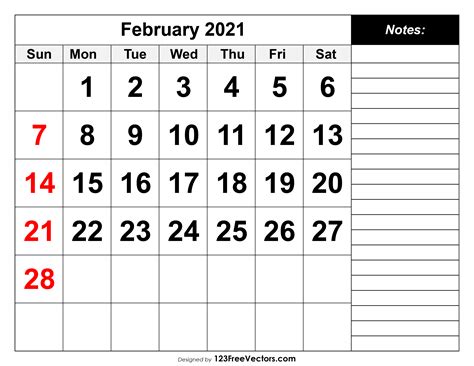 February 2021 Calendar Clip Art Free