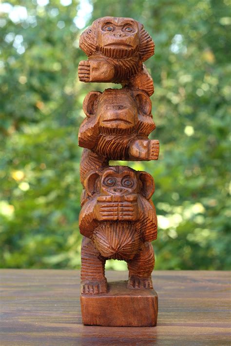 Buy G Collection Wooden Hand Carved Stacked Monkeys See Hear