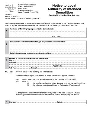 Fillable Online Demolition Notice Form Adur Fax Email Print Pdffiller
