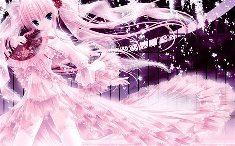 1920x1200 Anime Girl Hair Fan Pink Fence Mystery Wallpaper