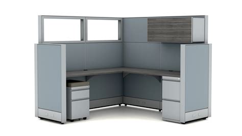 Grey Cypress Modern L Shaped Office Workstation Cubicle With Drawers