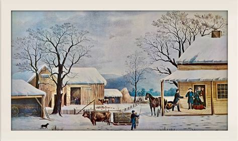 Vtg Art Print Currier And Ives Home To Thanksgiving 1867 Color Plate