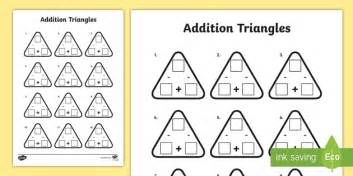 Triangle Addition And Subtraction Worksheet With Missing Numbers