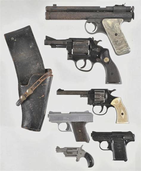 Sold Price Six Assorted Hand Guns A Benjamin 22 Rocket Pellet Pistol