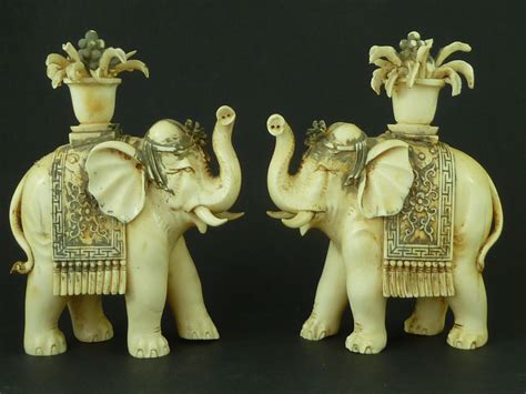 Chinese Carved Pair Ivory Elephant Modelsc19thc Antiques For Sale