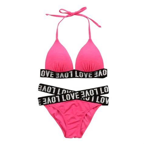Pink Sexy Bikini Lace With High Waist Cute Swimsuit With Letter Bottom In Bikinis Set From