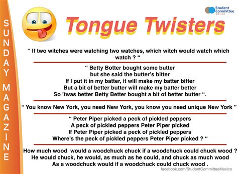 Tongue Twisters In English Top Tongue Twisters Poster Fun 0 Hot Sex