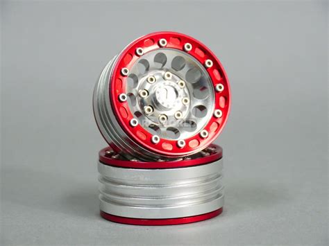 110 Scale Metal Truck Wheels 19 Beadlock Rims V1 Silver Rim Red