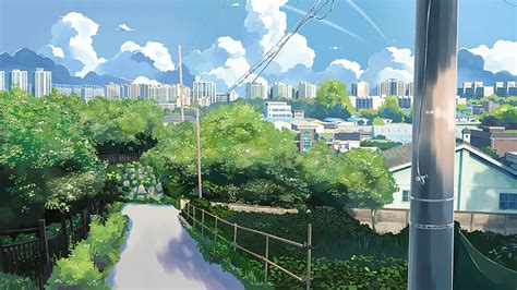 Hd Wallpaper Anime City Cloud Illustration Tree Wallpaper Flare