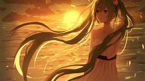 2560x1440 Hatsune Miku Vocaloid Sunset 1440p Resolution Wallpaper Hd
