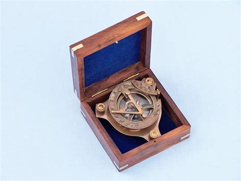 wholesale captain s antique brass triangle sundial compass with rosewood box 3in hampton nautical