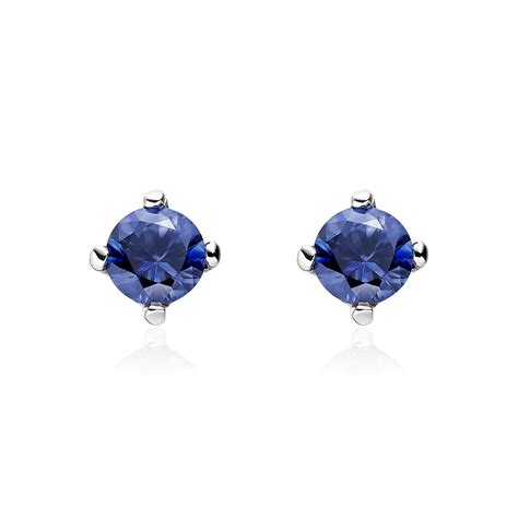 Luxs Yahoo 店solid 14k White Gold Lab Created X 4mm Earrings Sapphire