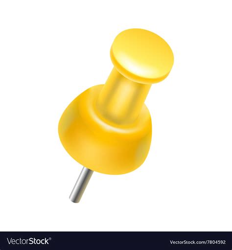 Yellow Push Pin Icon Realistic Style Royalty Free Vector