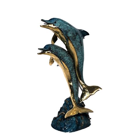 Bronze Two Colorful Dolphins Fountain Sculpture Metropolitan