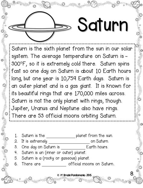 Grade 3 Solar System Planets Worksheet